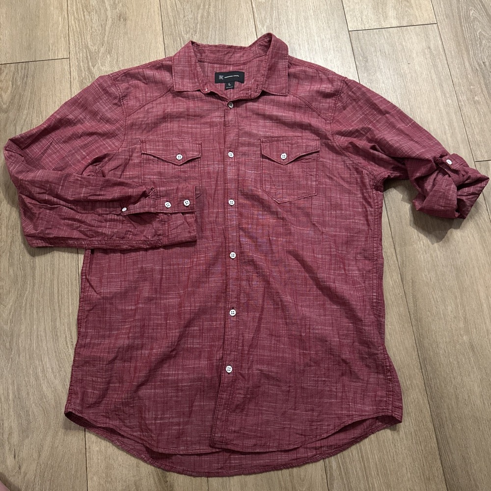 INC International Concepts Cotton Shirt Men's Medium Roll Tab Sleeves Red